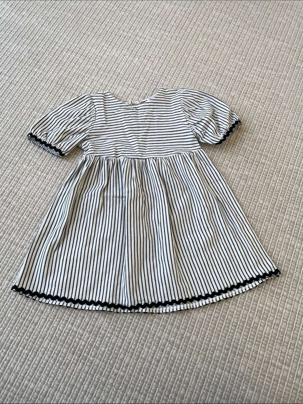 Black & White Striped Puff-Sleeve Dress for Girls